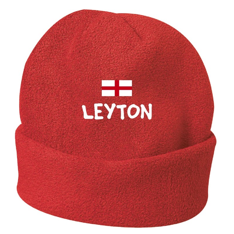 Cappello invernale Leyton Inghilterra rosso ricamato in pile / polar taglia unica / cod. 221