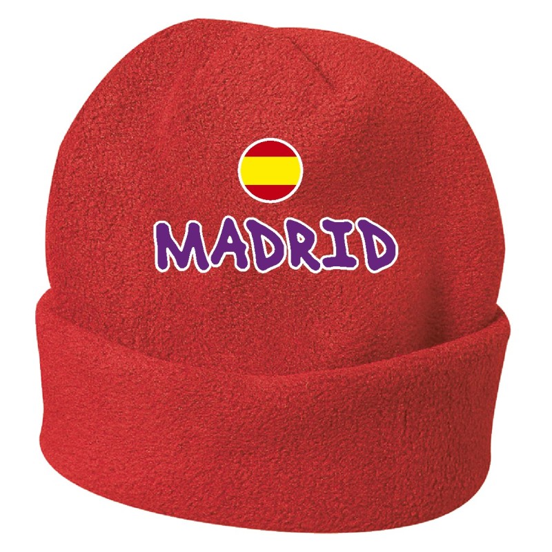 Cappello invernale Madrid Spagna rosso ricamato in pile / polar taglia unica / cod. 144