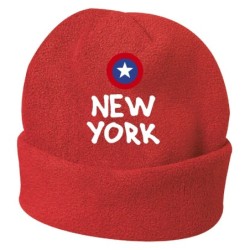 Cappello invernale New York rosso USA ricamato in pile / polar taglia unica / cod. 94