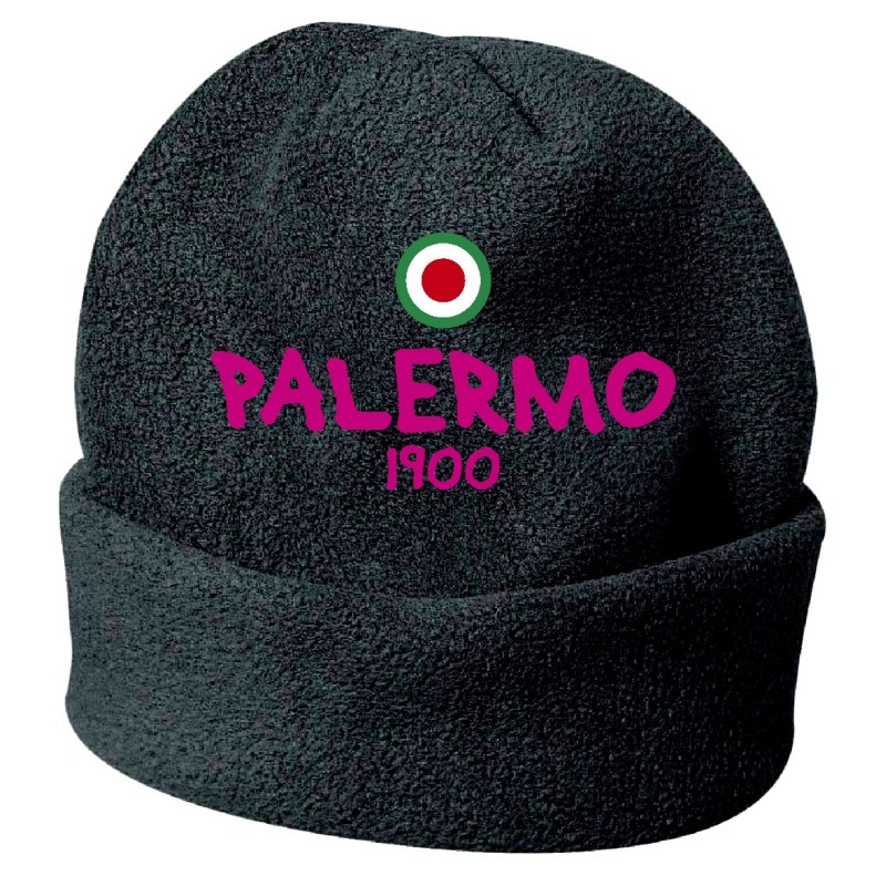 Cappello invernale Palermo 1900 rosanero ricamato in pile / polar taglia unica / cod. 55