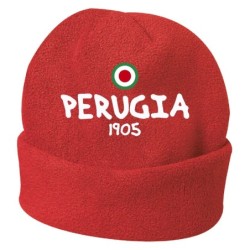 Cappello invernale Perugia 1905 rosso ricamato in pile / polar taglia unica / cod. 75