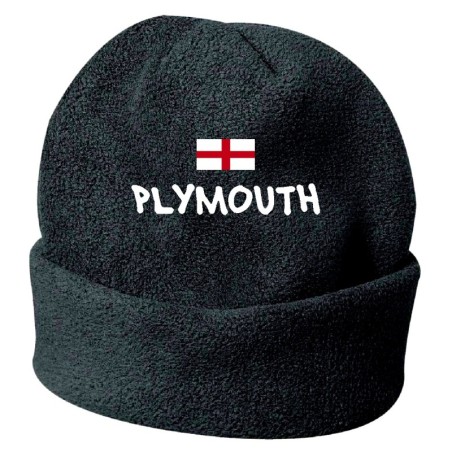 Cappello invernale Plymouth Uk nero ricamato in pile / polar taglia unica / cod. 227