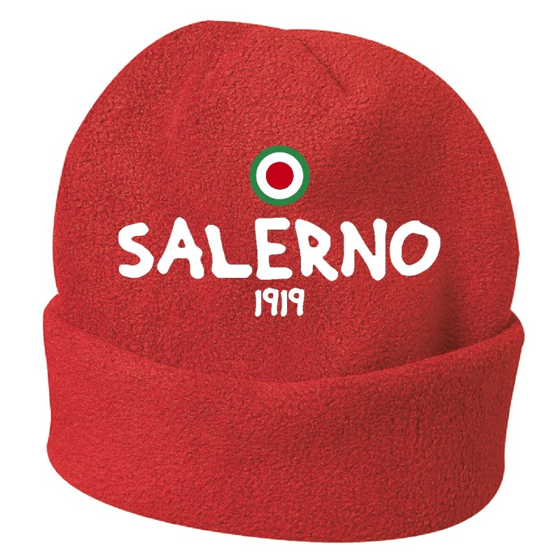 Cappello invernale Salerno 1919 rosso ricamato in pile / polar taglia unica / cod. 78