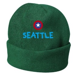 Cappello invernale Seattle Usa verde ricamato in pile / polar taglia unica / cod. 100