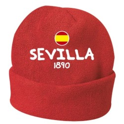 Cappello invernale Sevilla Spagna rosso ricamato in pile / polar taglia unica / cod. 148