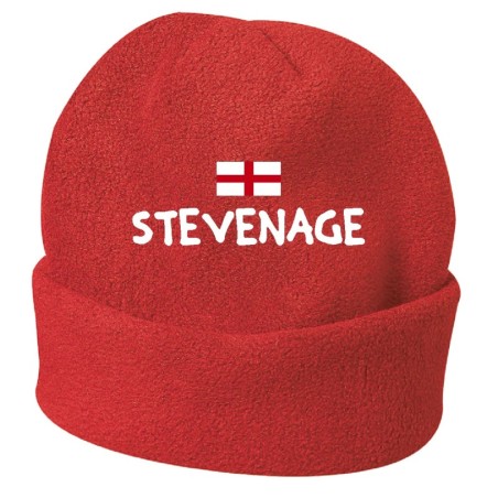 Cappello invernale Stevenage inghilterra rosso ricamato in pile / polar taglia unica / cod. 229