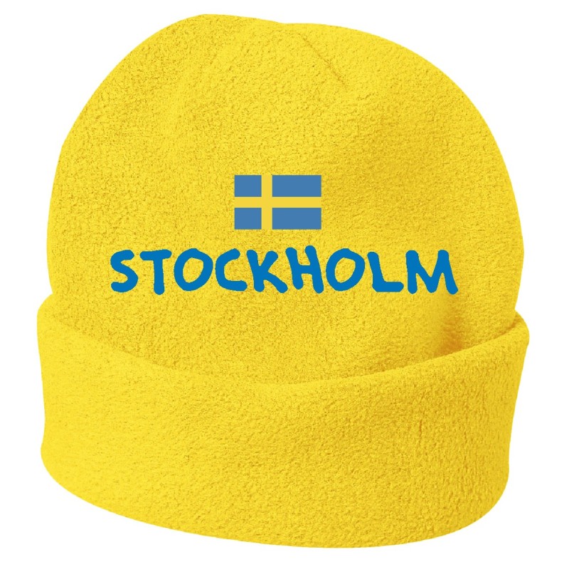 Cappello invernale Stockholm Svezia giallo ricamato in pile / polar taglia unica / cod. 107