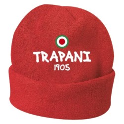 Cappello invernale trapani 1905 rosso ricamato in pile / polar taglia unica / cod. 82