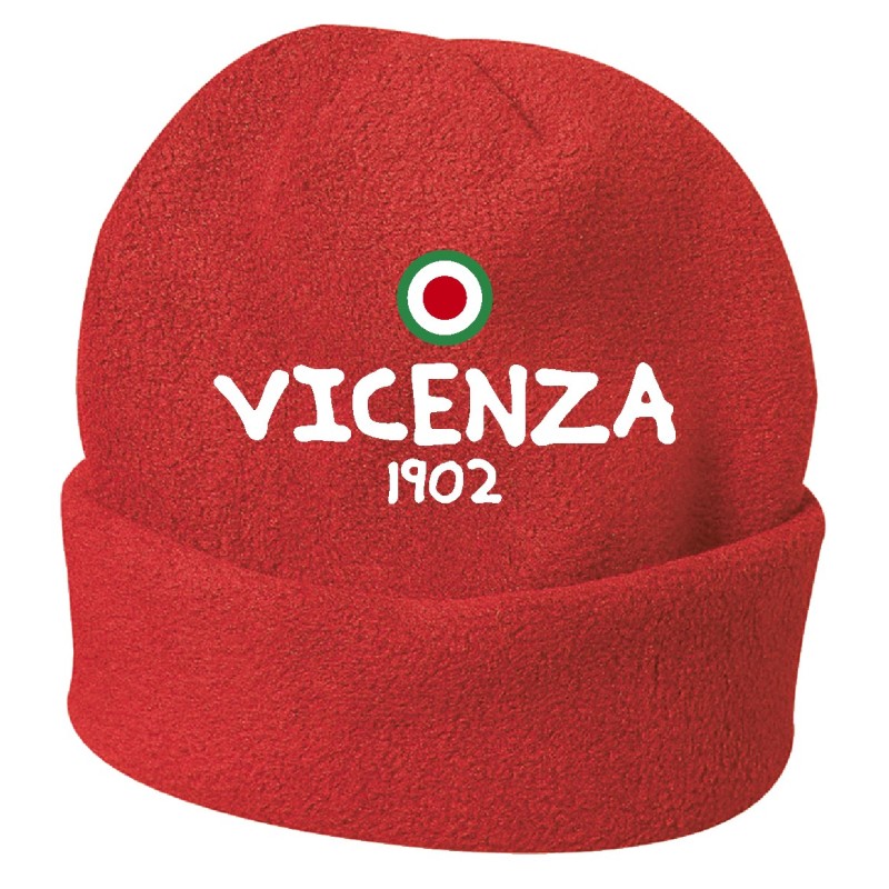 Cappello invernale Vicenza 1902 rosso ricamato in pile / polar taglia unica / cod. 83