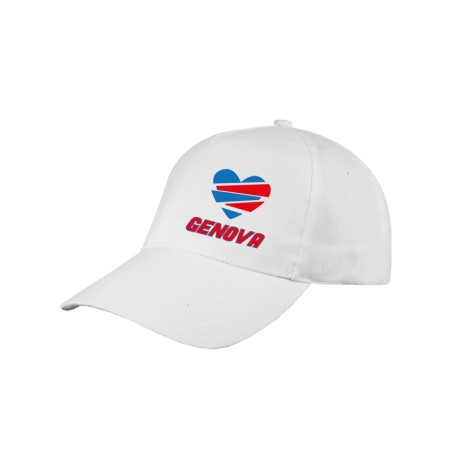 Cappellino Genova rossoblù  Bianco con becca. Cappellino baseball  poliestere, 5 pannelli, regolazione velcro