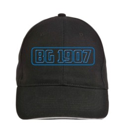 Cappellino ricamato BG 1907 targa neroazzurra . Cappellino in poliestere, 5 pannelli, regolazione in velcro