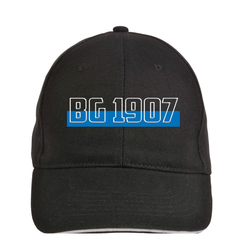 Cappellino ricamato BG 1907 bandiera neroazzurra Bergamo. Cappellino in poliestere, 5 pannelli,