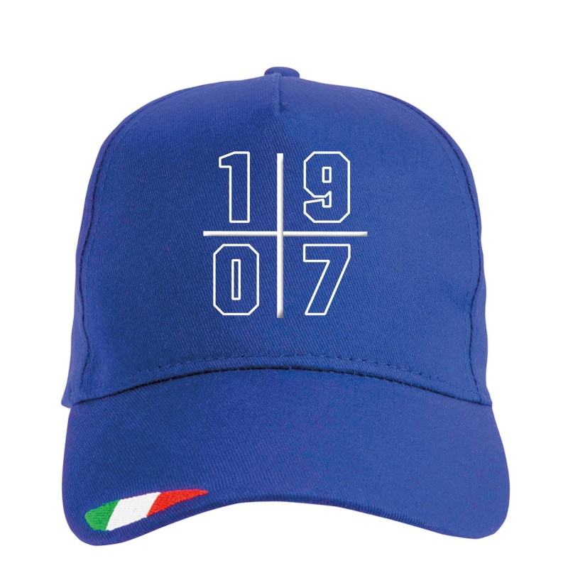 Cappellino ricamato 1907 BERGAMO croce con tricolore bandiera poliestere, 5 pannelli, regolazione in velcro