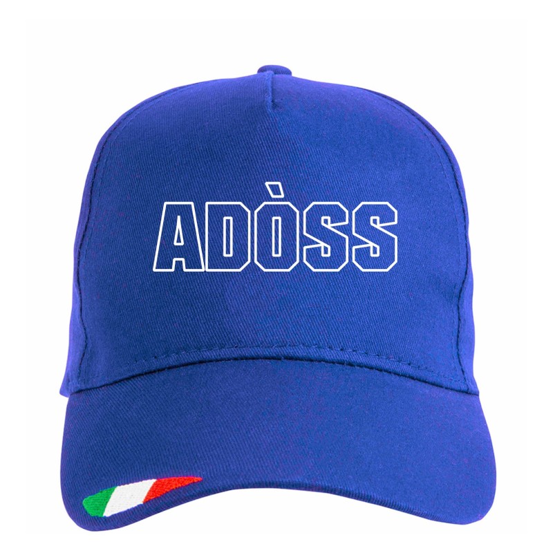 Cappellino ricamato ADòSS BERGAMO con tricolore bandiera poliestere, 5 pannelli, regolazione in velcro