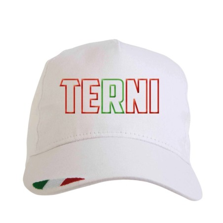 Cappellino ricamato TERNI ROSSOVERDE con tricolore bandiera poliestere, 5 pannelli, regolazione in velcro