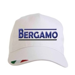 Cappellino ricamato BERGAMO profilo città con tricolore  - poliestere, 5 pannelli, regolazione in velcro