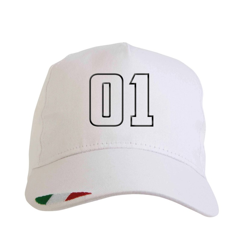 Cappellino ricamato 01 bianco con tricolore bandiera - poliestere, 5 pannelli, regolazione in velcro