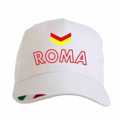 Cappellino ricamato ROMA bianco con tricolore bandiera - poliestere, 5 pannelli, regolazione in velcro