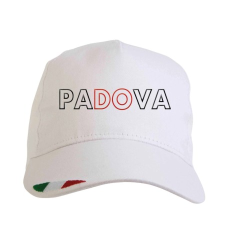 Cappellino ricamato PADOVA bianco con tricolore bandiera - poliestere, 5 pannelli, regolazione in velcro