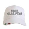 Cappellino ricamato FINO ALLA FINE bianco con tricolore bandiera - poliestere, 5 pannelli, regolazione in velcro