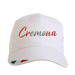 Cappellino ricamato CREMONA corsivo grigiorosso con tricolore bandiera - poliestere, 5 pannelli