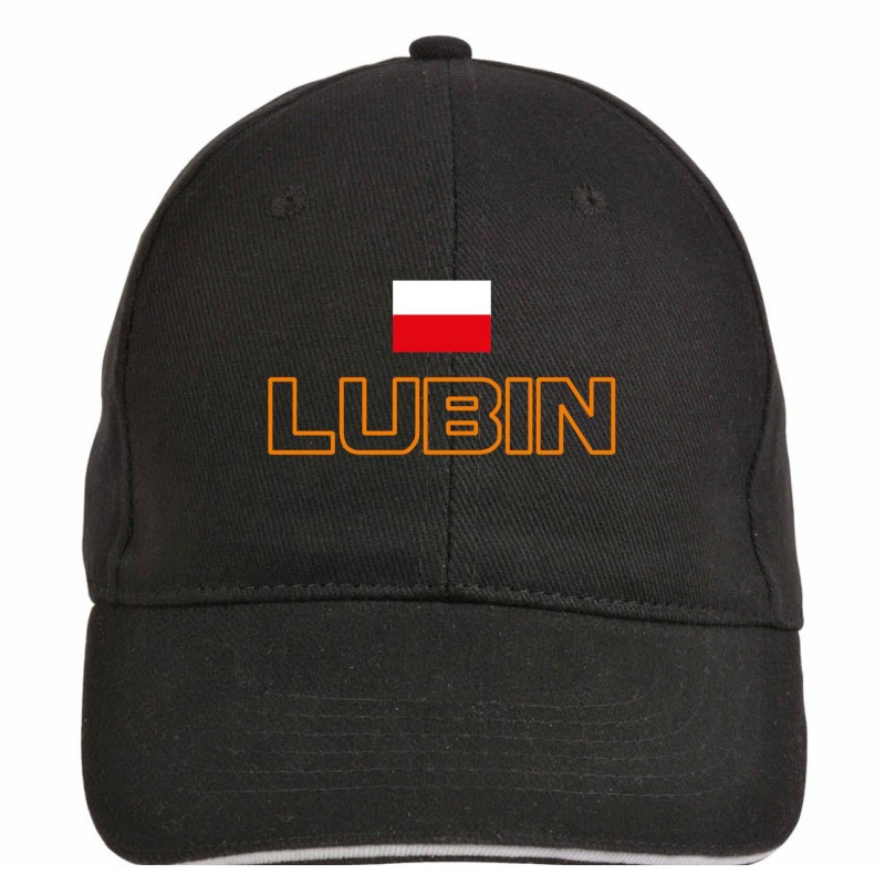 Cappellino ricamato LUBLIN polonia nero - poliestere, 5 pannelli, regolazione in velcro