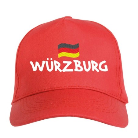 Cappellino ricamato WURZBURGER rosso - poliestere, 5 pannelli, regolazione in velcro