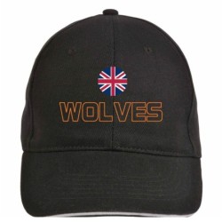 Cappellino ricamato WOLVERHAMPTON nero - poliestere, 5 pannelli, regolazione in velcro