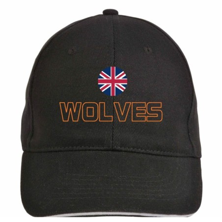 Cappellino ricamato WOLVERHAMPTON nero - poliestere, 5 pannelli, regolazione in velcro