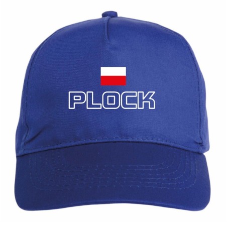 Cappellino ricamato Polonia PLOCK blu - poliestere, 5 pannelli, regolazione in velcro