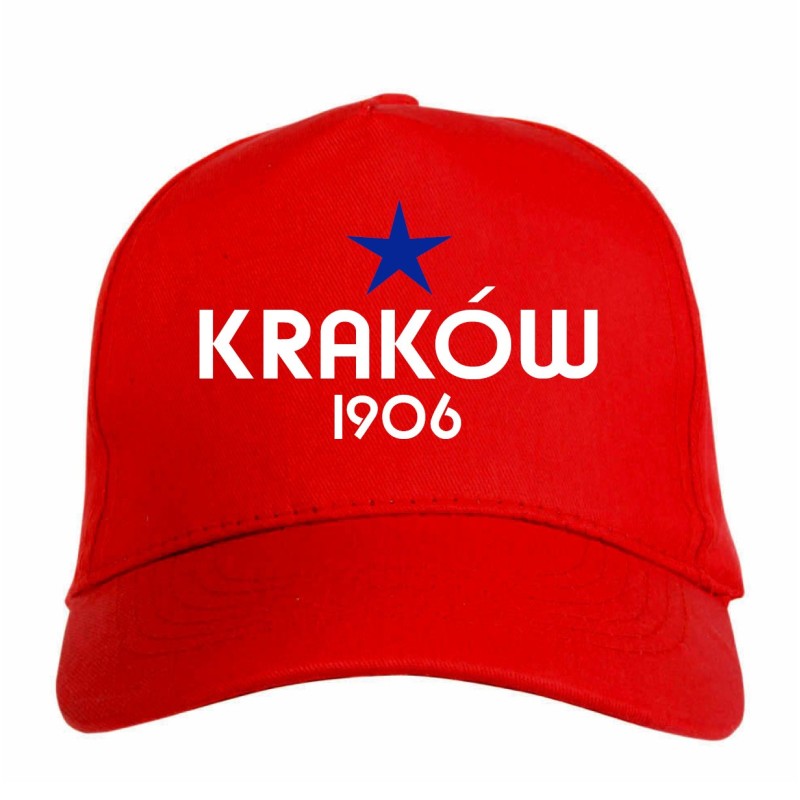 Cappellino ricamato Polonia KRAKOW rosso - poliestere, 5 pannelli, regolazione in velcro