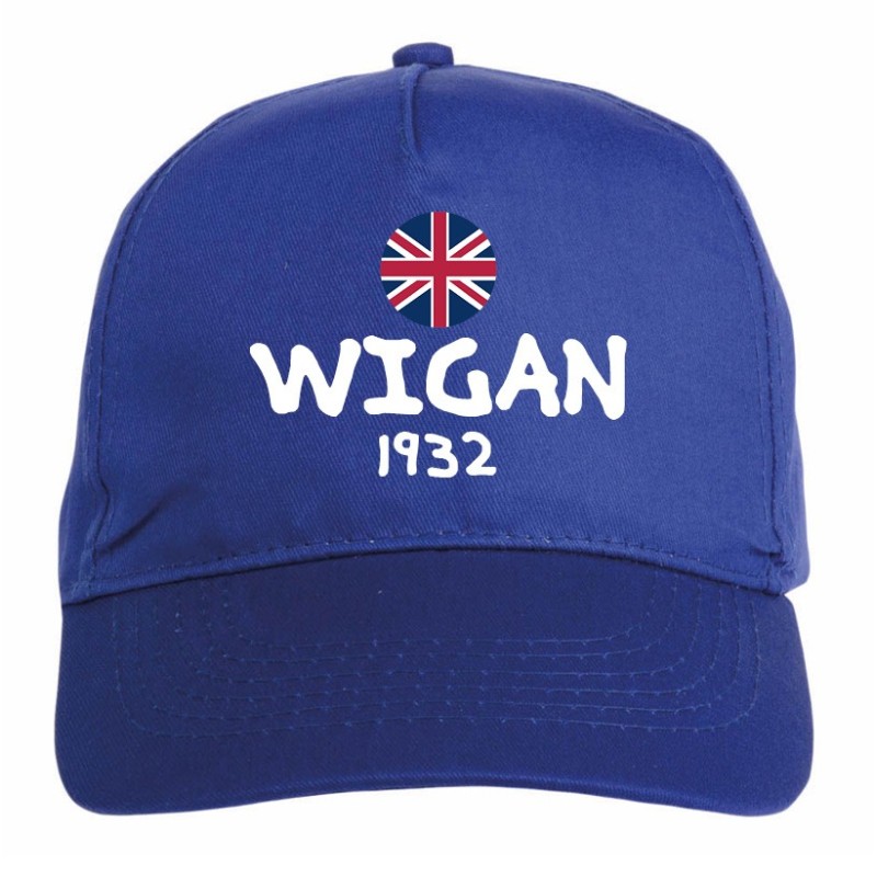 Cappellino ricamato WIGAN blu - poliestere, 5 pannelli, regolazione in velcro