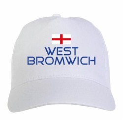 Cappellino ricamato WEST BROMWICH UK bianco - poliestere, 5 pannelli, regolazione in velcro