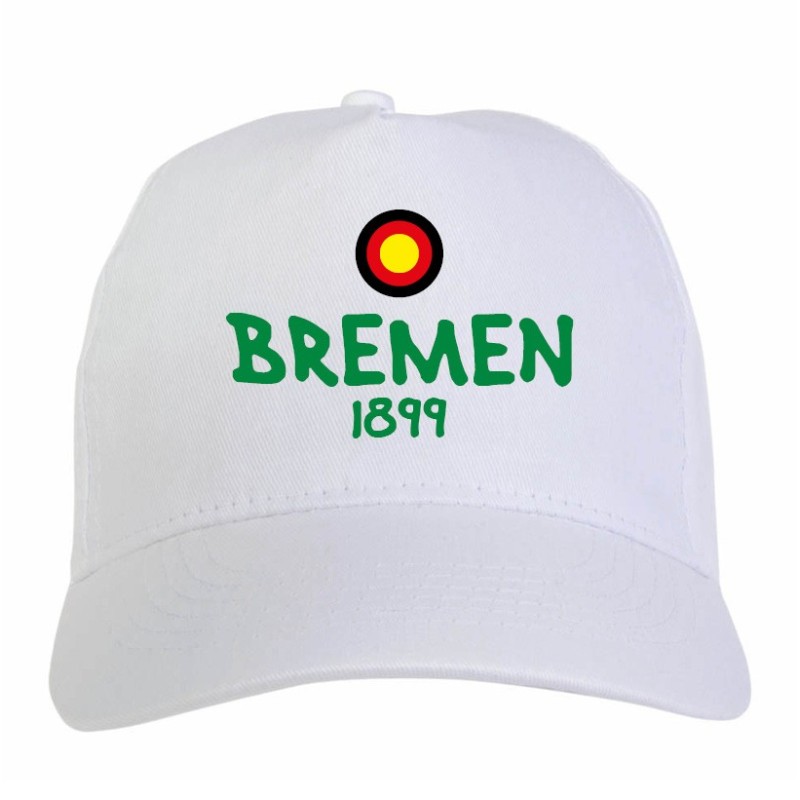 Cappellino ricamato BREMEN bianco - poliestere, 5 pannelli, regolazione in velcro