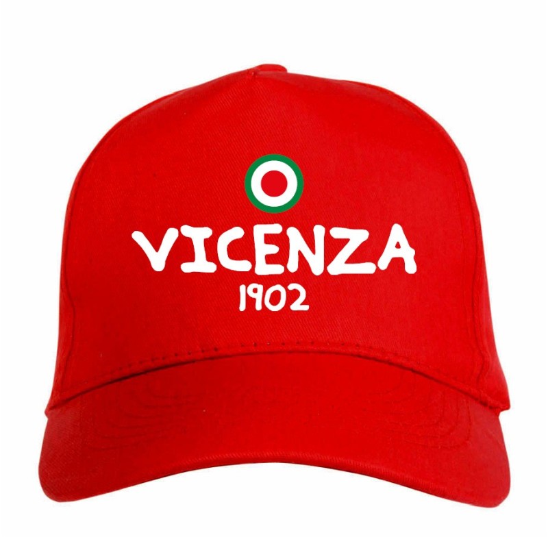 Cappellino ricamato VICENZA rosso - poliestere, 5 pannelli, regolazione in velcro