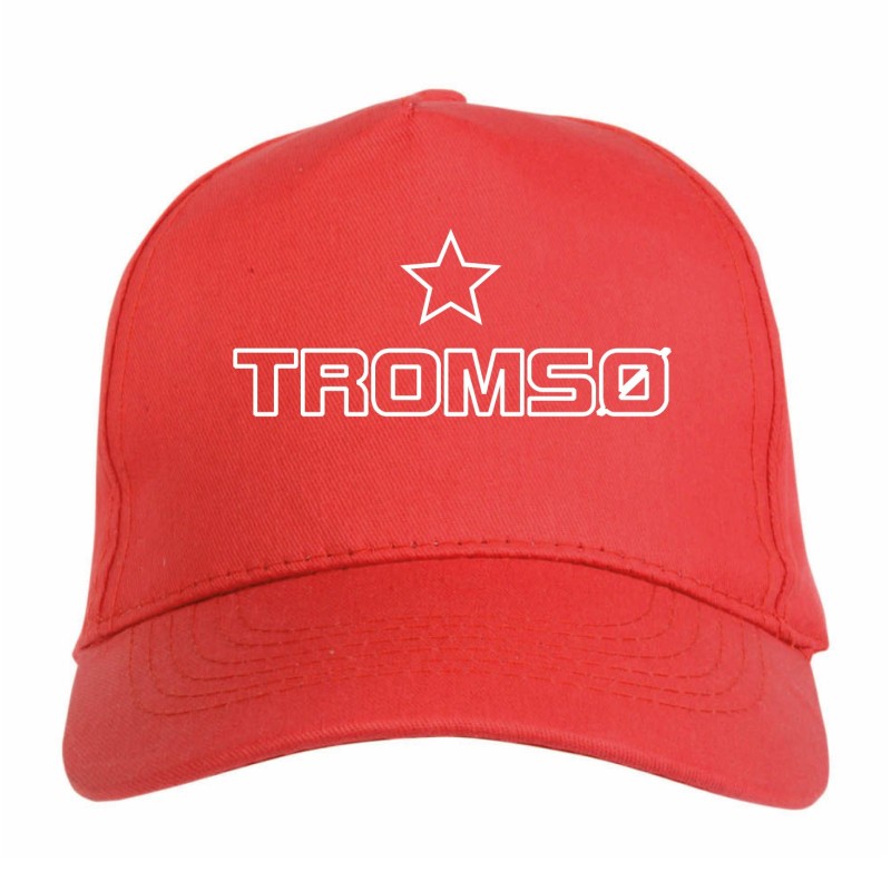 Cappellino ricamato TROMSO rosso - poliestere, 5 pannelli, regolazione in velcro