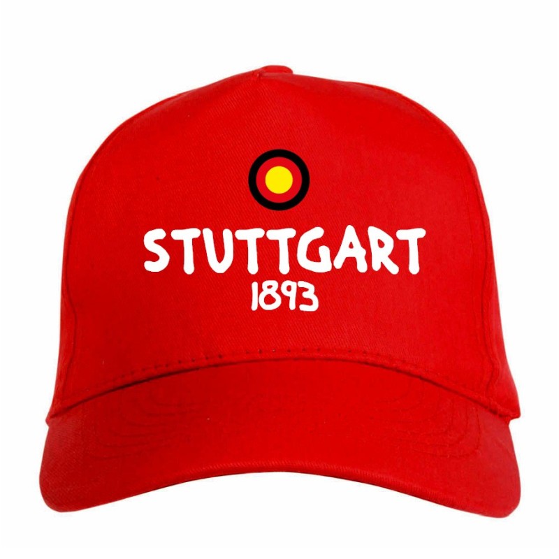 Cappellino ricamato STUTTGART rosso - poliestere, 5 pannelli, regolazione in velcro