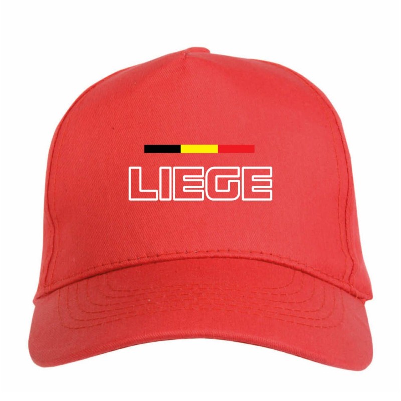 Cappellino ricamato LIEGE Belgio rosso - poliestere, 5 pannelli, regolazione in velcro