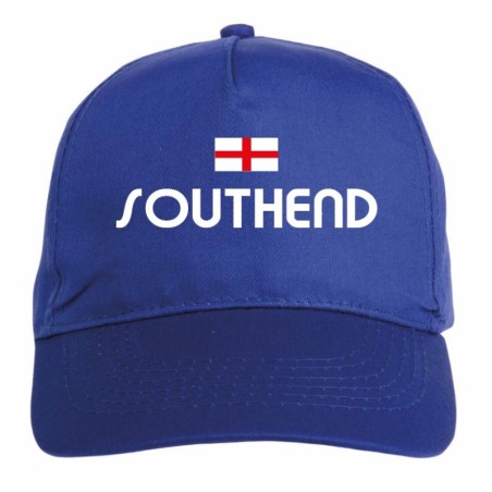 Cappellino ricamato SOUTHEND blu - poliestere, 5 pannelli, regolazione in velcro