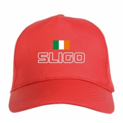 Cappellino ricamato SLIGO Irlanda rosso - poliestere, 5 pannelli, regolazione in velcro