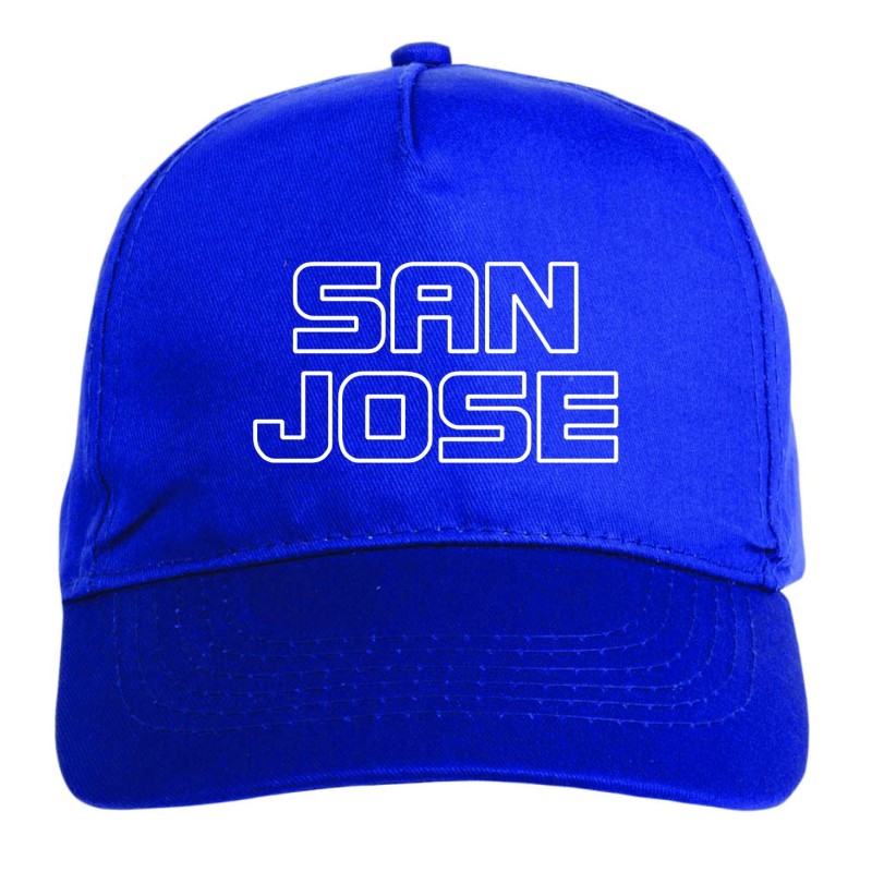 Cappellino ricamato SAN JOSE blu - poliestere, 5 pannelli, regolazione in velcro