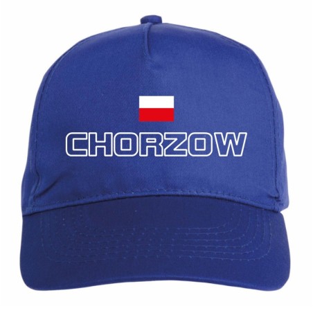 Cappellino ricamato Polonia CHORZOW blu - poliestere, 5 pannelli, regolazione in velcro