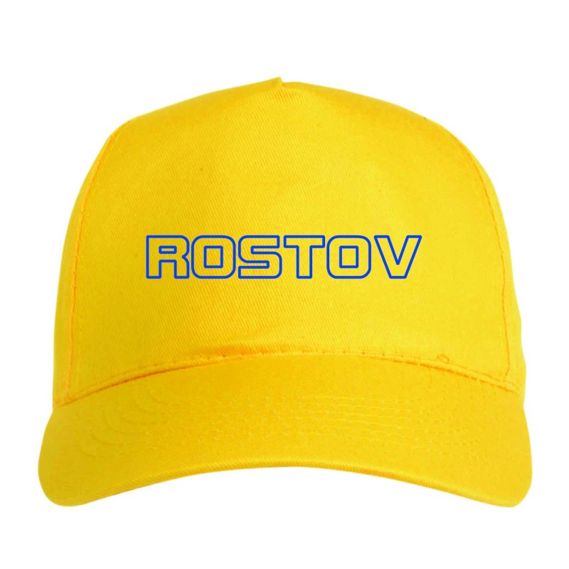 Cappellino ricamato ROSTOV giallo - poliestere, 5 pannelli, regolazione in velcro