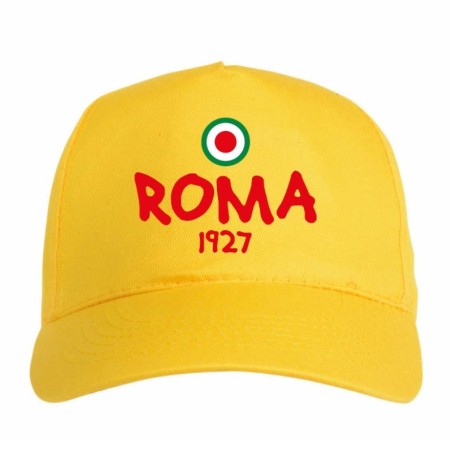 Cappellino ricamato ROMA giallo - poliestere, 5 pannelli, regolazione in velcro