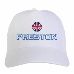 Cappellino ricamato PRESTON UK bianco - poliestere, 5 pannelli, regolazione in velcro