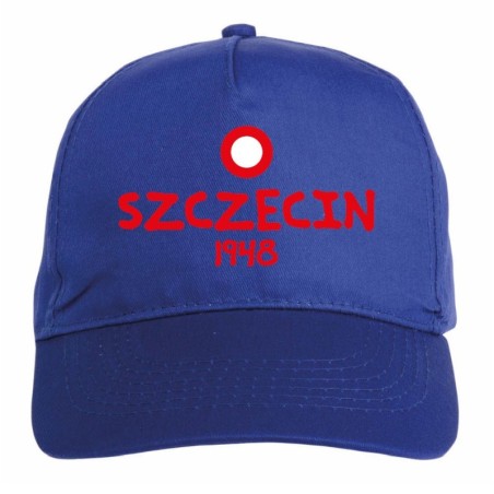 Cappellino ricamato Polonia SZCZECIN blu - poliestere, 5 pannelli, regolazione in velcro