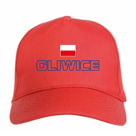 Cappellino ricamato Polonia GLIWICE rosso - poliestere, 5 pannelli, regolazione in velcro