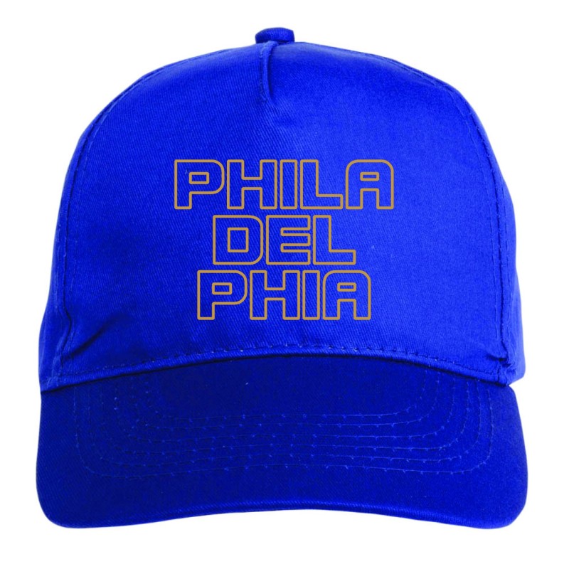 Cappellino ricamato PHILADELPHIA blu - poliestere, 5 pannelli, regolazione in velcro