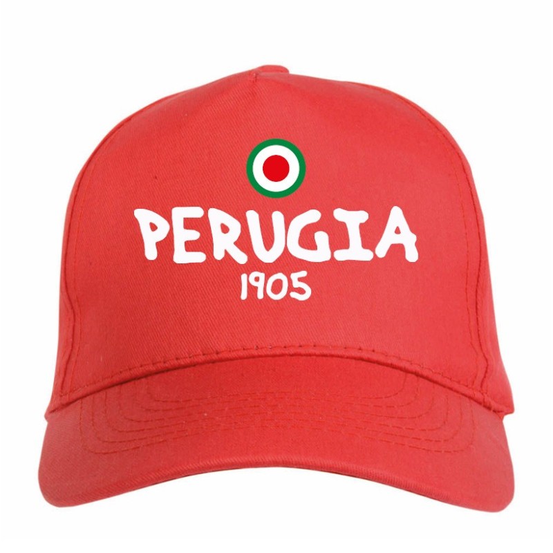 Cappellino ricamato PERUGIA rosso - poliestere, 5 pannelli, regolazione in velcro