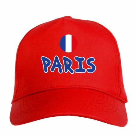 Cappellino ricamato PARIS Francia rosso - sportivo ultras, in poliestere, 5 pannelli, regolazione in velcro